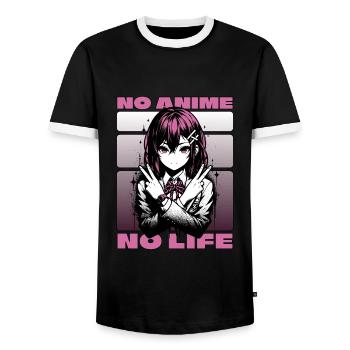 Anime Manga Girl // NO ANIME - NO LIFE // AS001 - Männer Kontrast-T-Shirt - Schwarz/Weiß - Vorne - AI Model Female 172 light (172cm) & AI Model Male 178 light (178cm)