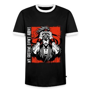 Anime Manga // my costume didn't arrive // AS009 - Men's Ringer Shirt - black/white - Front - AI Model Female 172 light (172cm) & AI Model Male 178 light (178cm)