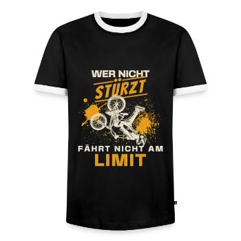 If you don't crash, you don't ride at the limit | BMX | Pain - Men's Ringer Shirt - black/white - Front - AI Model Female 172 light (172cm) & AI Model Male 178 light (178cm)