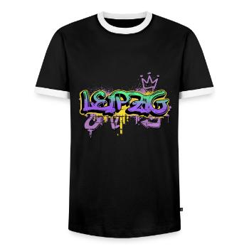 Leipzig Germany City Graffiti Sprayer Skater - Men's Ringer Shirt - black/white - Front - AI Model Female 172 light (172cm) & AI Model Male 178 light (178cm)