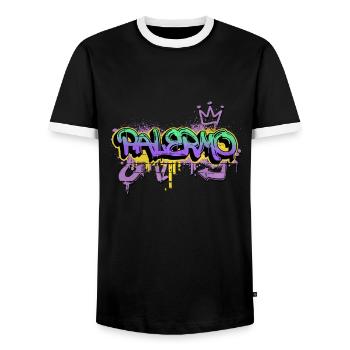Palermo Italy City Graffiti Spray Sprayer - Men's Ringer Shirt - black/white - Front - AI Model Female 172 light (172cm) & AI Model Male 178 light (178cm)