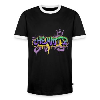 Chemnitz Germany City Graffiti Spray Sprayer - Men's Ringer Shirt - black/white - Front - AI Model Female 172 light (172cm) & AI Model Male 178 light (178cm)
