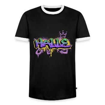 Halle Germany City Graffiti Spray Sprayer - Men's Ringer Shirt - black/white - Front - AI Model Female 172 light (172cm) & AI Model Male 178 light (178cm)