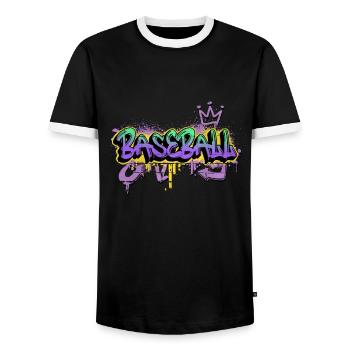 Baseball Graffiti Sprayer Baseball Player Sports - Men's Ringer Shirt - black/white - Front - AI Model Female 172 light (172cm) & AI Model Male 178 light (178cm)