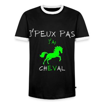 j'peux pas j'ai cheval - T-shirt contrasté Homme - noir/blanc - Devant - AI Model Female 172 light (172cm) & AI Model Male 178 light (178cm)