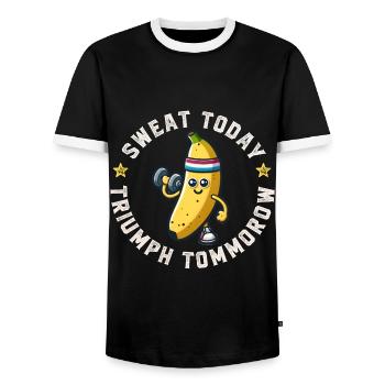 Retro Banana Fitness - Motivational Designs 2024 - Men's Ringer Shirt - black/white - Front - AI Model Female 172 light (172cm) & AI Model Male 178 light (178cm)