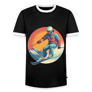 Ski Holidays Skiers Ski Resort Skiing Design - Men's Ringer Shirt - black/white - Front - AI Model Female 172 light (172cm) & AI Model Male 178 light (178cm)