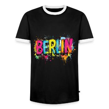 Berlin Graffiti Font Street Art Urban Style - Men's Ringer Shirt - black/white - Front - AI Model Female 172 light (172cm) & AI Model Male 178 light (178cm)