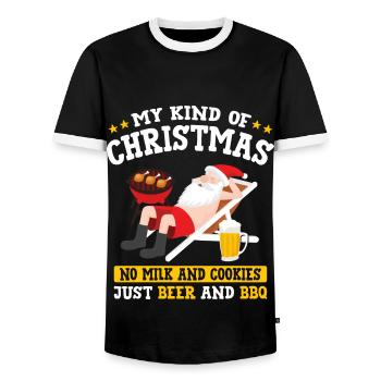 My Kind Of Christmas - Christmas in Summer - Men's Ringer Shirt - black/white - Front - AI Model Female 172 light (172cm) & AI Model Male 178 light (178cm)