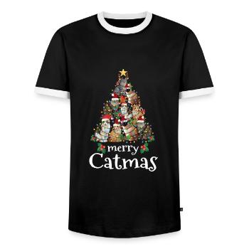 Merry Catmas Xmas Gift Men Women Kids Funny Cat Ch - Männer Kontrast-T-Shirt - Schwarz/Weiß - Vorne - AI Model Female 172 light (172cm) & AI Model Male 178 light (178cm)