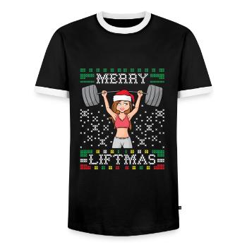 Merry Liftmas Ugly Christmas Sweater Miss Santa Gy - Männer Kontrast-T-Shirt - Schwarz/Weiß - Vorne - AI Model Female 172 light (172cm) & AI Model Male 178 light (178cm)
