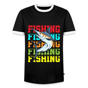 Fishermen Fishing Fishing Bait - Men's Ringer Shirt - black/white - Front - AI Model Female 172 light (172cm) & AI Model Male 178 light (178cm)