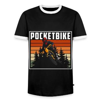 Pocketbike Biker Two-wheeler Mud - Men's Ringer Shirt - black/white - Front - AI Model Female 172 light (172cm) & AI Model Male 178 light (178cm)