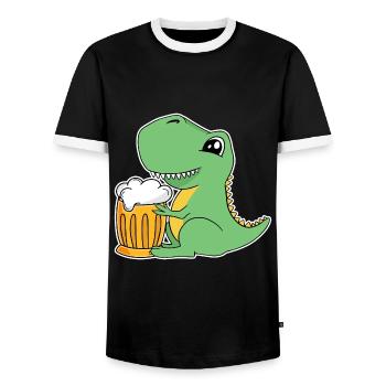 Dino Beer Dinosaur T-Rex Humpen Glass Alcohol - Men's Ringer Shirt - black/white - Front - AI Model Female 172 light (172cm) & AI Model Male 178 light (178cm)