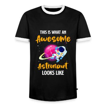 Space Space Spaceship Planet - Men's Ringer Shirt - black/white - Front - AI Model Female 172 light (172cm) & AI Model Male 178 light (178cm)