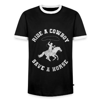 Western Linedance America - Men's Ringer Shirt - black/white - Front - AI Model Female 172 light (172cm) & AI Model Male 178 light (178cm)