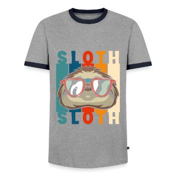 Chill out Hang out comfortably - Men's Ringer Shirt - grey/navy  - Front - AI Model Female 172 light (172cm) & AI Model Male 178 light (178cm)
