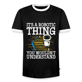 Robot Gear Cyborg - Men's Ringer Shirt - black/white - Front - AI Model Female 172 light (172cm) & AI Model Male 178 light (178cm)