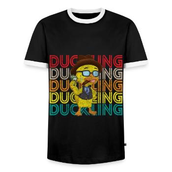 Duck Squeaky Duck Bathtub - Men's Ringer Shirt - black/white - Front - AI Model Female 172 light (172cm) & AI Model Male 178 light (178cm)
