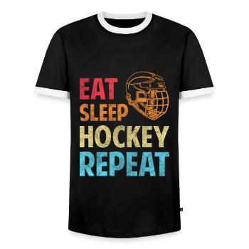 Sports Ice Hockey Stick Ice Goalkeeper - Men's Ringer Shirt - black/white - Front - AI Model Female 172 light (172cm) & AI Model Male 178 light (178cm)