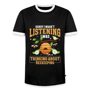 Honey Beekeeping Insect Breeding - Men's Ringer Shirt - black/white - Front - AI Model Female 172 light (172cm) & AI Model Male 178 light (178cm)