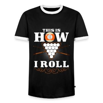 Pool Billiard Player Hobby 8-Ball - Men's Ringer Shirt - black/white - Front - AI Model Female 172 light (172cm) & AI Model Male 178 light (178cm)