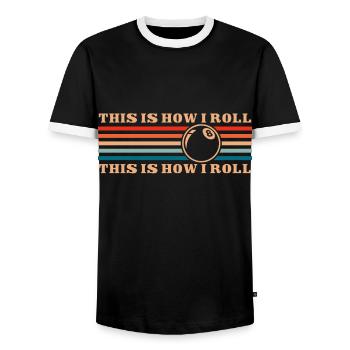 Billiard Pub 8-Ball - Men's Ringer Shirt - black/white - Front - AI Model Female 172 light (172cm) & AI Model Male 178 light (178cm)