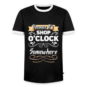 Shop Gift Queen - Men's Ringer Shirt - black/white - Front - AI Model Female 172 light (172cm) & AI Model Male 178 light (178cm)