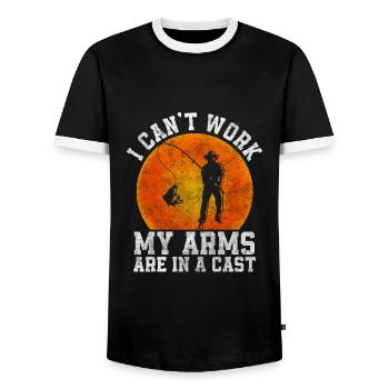 Fishing, Perch, Sport Fishing - Men's Ringer Shirt - black/white - Front - AI Model Female 172 light (172cm) & AI Model Male 178 light (178cm)