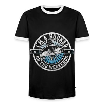 Angler Petri Heil Sport - Men's Ringer Shirt - black/white - Front - AI Model Female 172 light (172cm) & AI Model Male 178 light (178cm)