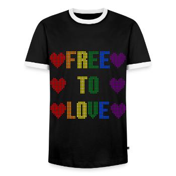 Libre d’aimer freie Liebe Dots - T-shirt contrasté Homme - noir/blanc - Devant - AI Model Female 172 light (172cm) & AI Model Male 178 light (178cm)