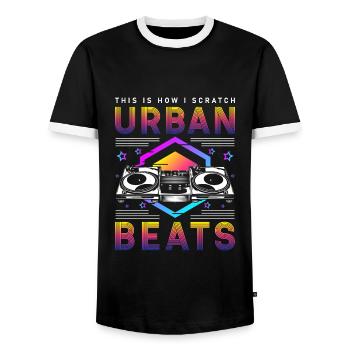 Vinyl Record Disco Rave - Men's Ringer Shirt - black/white - Front - AI Model Female 172 light (172cm) & AI Model Male 178 light (178cm)