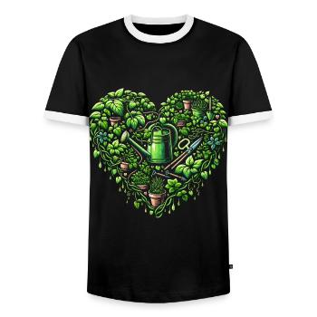 Houseplant Heart - Men's Ringer Shirt - black/white - Front - AI Model Female 172 light (172cm) & AI Model Male 178 light (178cm)