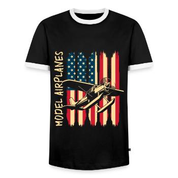Model Builder Model Flying Hobby Pilot Aviator - Men's Ringer Shirt - black/white - Front - AI Model Female 172 light (172cm) & AI Model Male 178 light (178cm)