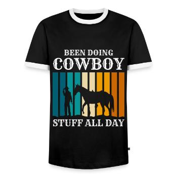 Rodeo Freedom Equestrian - Men's Ringer Shirt - black/white - Front - AI Model Female 172 light (172cm) & AI Model Male 178 light (178cm)