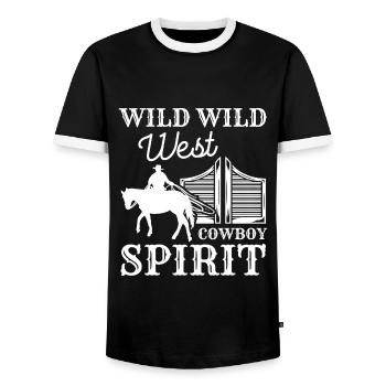 Lasso du cheval du Far West America - T-shirt contrasté Homme - noir/blanc - Devant - AI Model Female 172 light (172cm) & AI Model Male 178 light (178cm)