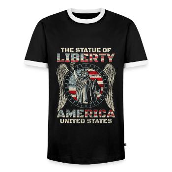 United States Pride War - Men's Ringer Shirt - black/white - Front - AI Model Female 172 light (172cm) & AI Model Male 178 light (178cm)