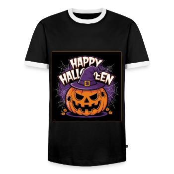 Happy Halloween Pumpkin Witch Hat Grimace Horror Fun - Men's Ringer Shirt - black/white - Front - AI Model Female 172 light (172cm) & AI Model Male 178 light (178cm)