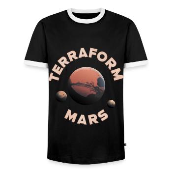 Mars Planet Planet Solar System - Men's Ringer Shirt - black/white - Front - AI Model Female 172 light (172cm) & AI Model Male 178 light (178cm)