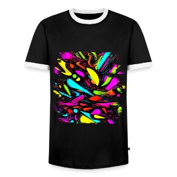 Neon Style 80s Retro Party Color Glow - Men's Ringer Shirt - black/white - Front - AI Model Female 172 light (172cm) & AI Model Male 178 light (178cm)