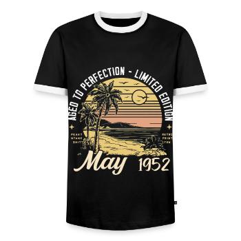 Legendary since May 1952, May 1952 - Men's Ringer Shirt - black/white - Front - AI Model Female 172 light (172cm) & AI Model Male 178 light (178cm)