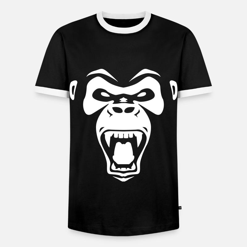 Wild monkey shows teeth - Men's Ringer Shirt - black/white