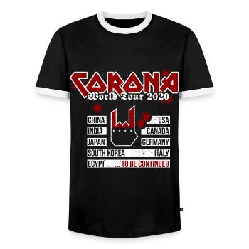 Corona World Tour 2020 - Metal Version - Männer Kontrast-T-Shirt - Schwarz/Weiß - Vorne - AI Model Female 172 light (172cm) & AI Model Male 178 light (178cm)