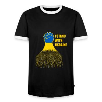 Je soutiens le drapeau ukrainien de l’Ukraine - T-shirt contrasté Homme - noir/blanc - Devant - AI Model Female 172 light (172cm) & AI Model Male 178 light (178cm)