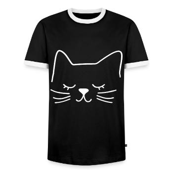 Cat Silhouette Outline Drawing Lineart Art - Men's Ringer Shirt - black/white - Front - AI Model Female 172 light (172cm) & AI Model Male 178 light (178cm)