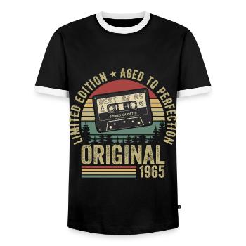 1965 Vintage Vintage 1965 Birthday 1965 Retro - Men's Ringer Shirt - black/white - Front - AI Model Female 172 light (172cm) & AI Model Male 178 light (178cm)