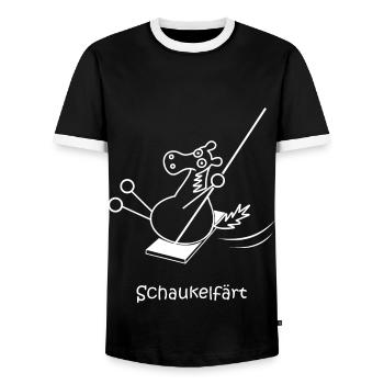 Schaukelfärt, färt, Schaukel, schaukeln, Pferd - Männer Kontrast-T-Shirt - Schwarz/Weiß - Vorne - AI Model Female 172 light (172cm) & AI Model Male 178 light (178cm)