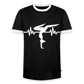 Heartbeat Gymnastics - Meditation Gymnastics Yoga - Men's Ringer Shirt - black/white - Front - AI Model Female 172 light (172cm) & AI Model Male 178 light (178cm)