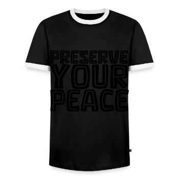 Frase - Bewahren Sie Ihren Frieden - Männer Kontrast-T-Shirt - Schwarz/Weiß - Vorne - AI Model Female 172 light (172cm) & AI Model Male 178 light (178cm)