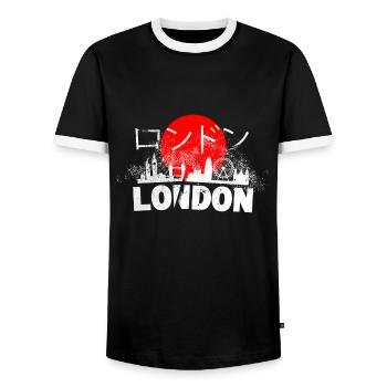 Londres Angleterre Royaume-Uni Ville Japon Écriture japonaise - T-shirt contrasté Homme - noir/blanc - Devant - AI Model Female 172 light (172cm) & AI Model Male 178 light (178cm)